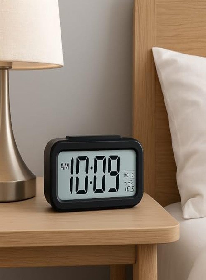 BB BACKBENCHERS Digital Alarm Clock | Large LED Display with Date & Temperature | Sensor Night Light, Snooze Function | for Bedside, Office & Students (Black) - Image 3